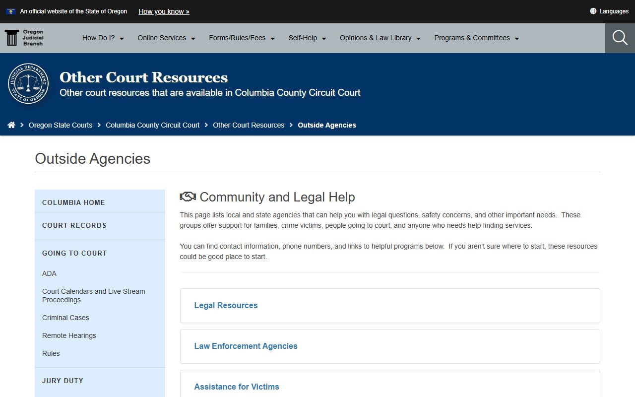 Columbia County Circuit Court other local courts list