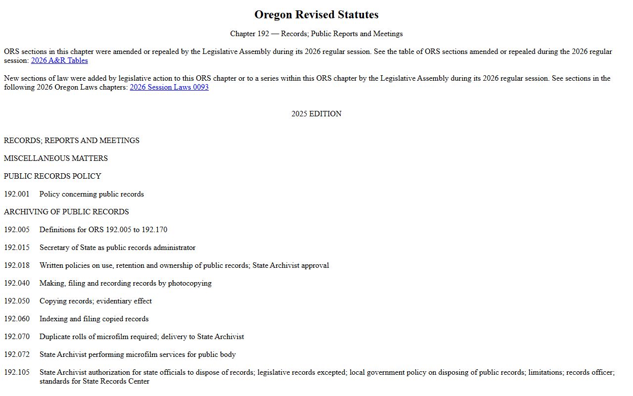 Columbia County court records Oregon public records law