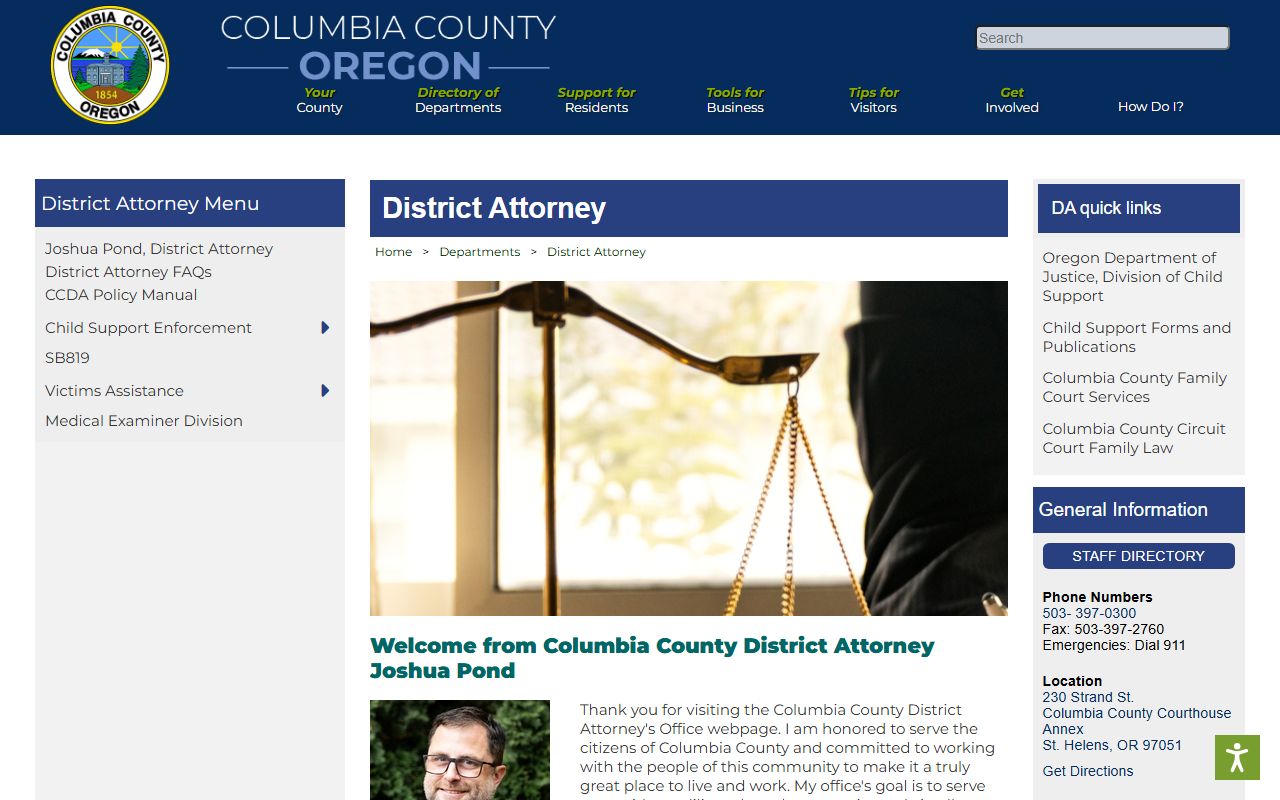 Columbia County criminal court records District Attorney department page