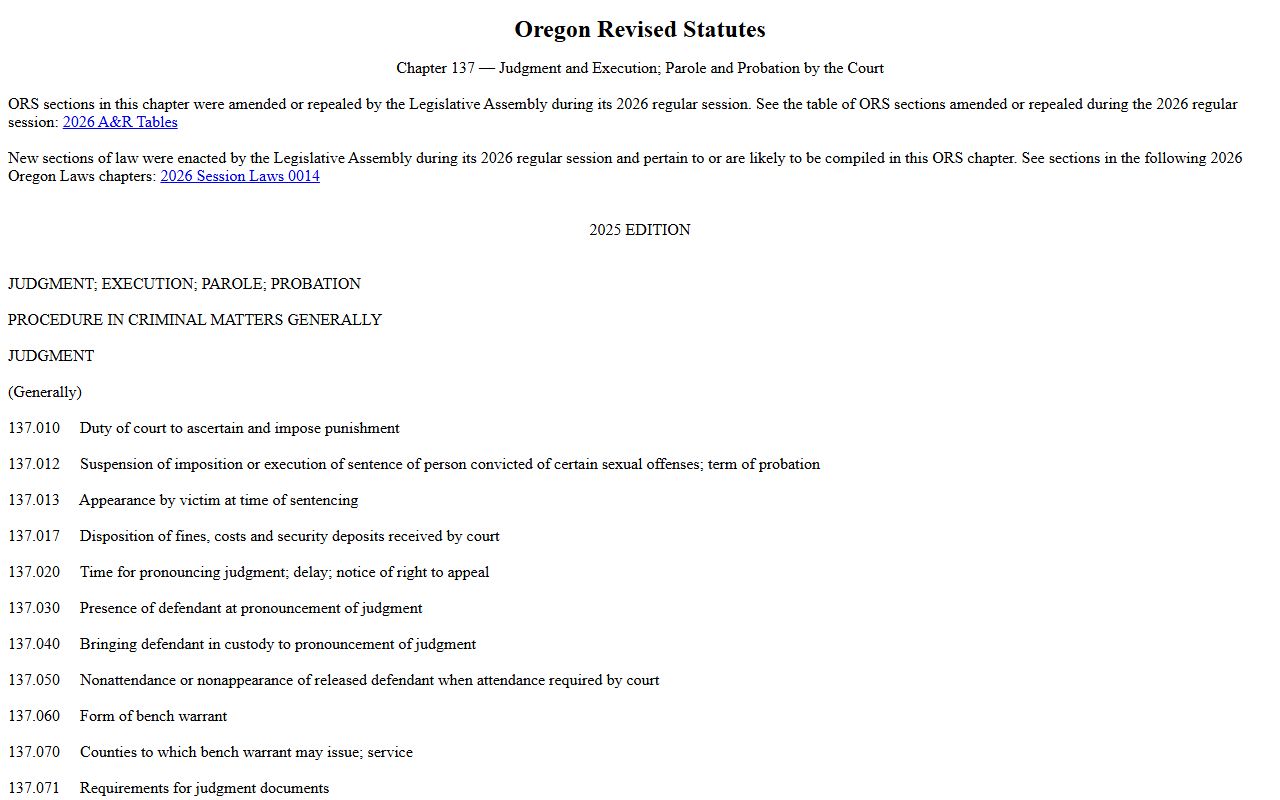 Columbia County criminal court records ORS Chapter 137 set aside statute