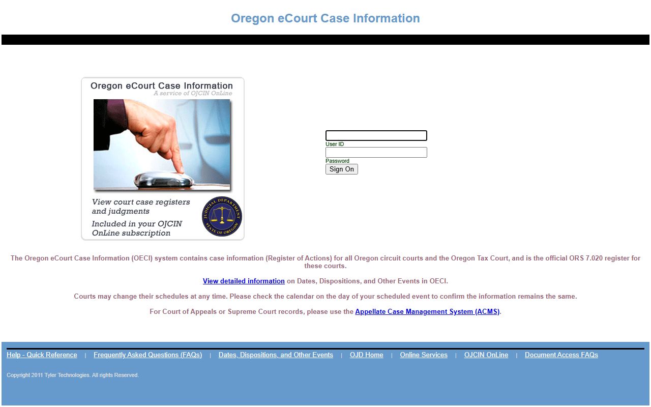 Columbia County court records OJCIN public access login