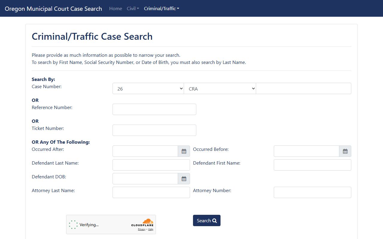 Columbia County traffic court records municipal case search fields