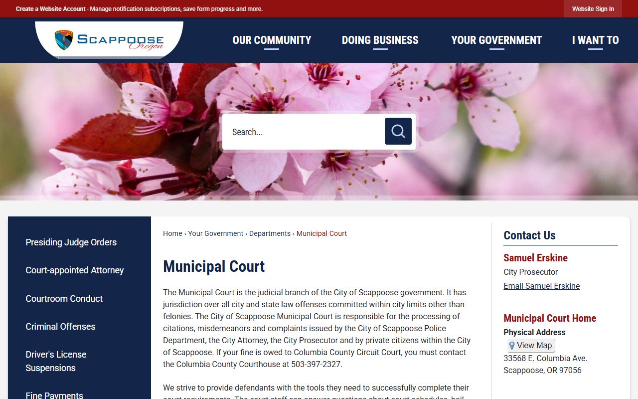 Columbia County traffic court records Scappoose Municipal Court